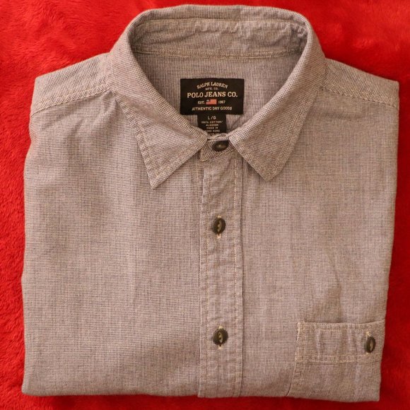 Polo Jeans Co. Vintage short sleeve Chambray button Shirt light blue men's large - Picture 6 of 7